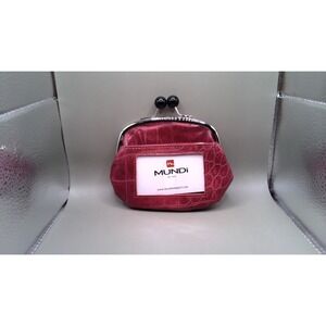 Mundi Women Raspberry Red Faux Croc Kiss Lock Coin Purse with ID Window New